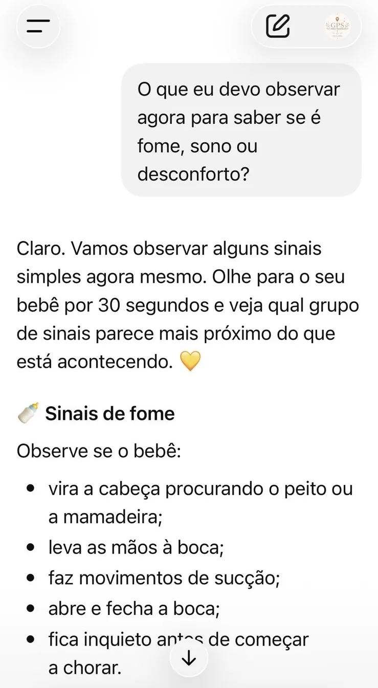 Nina explicando sinais do bebê